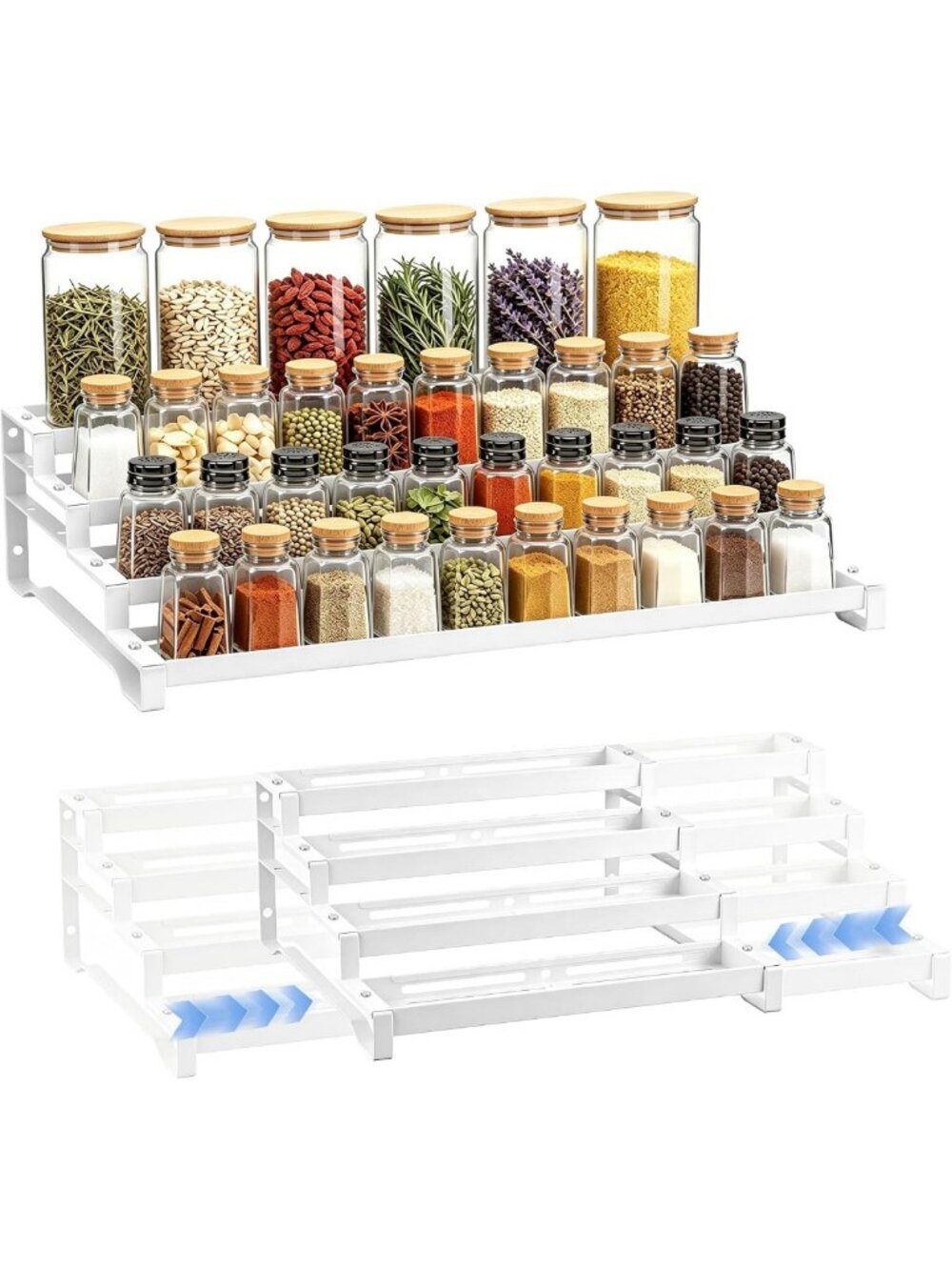 Expandable 4-Tier Spice Rack Organizer - Cabinet Shelf Storage, White, 1 Pack